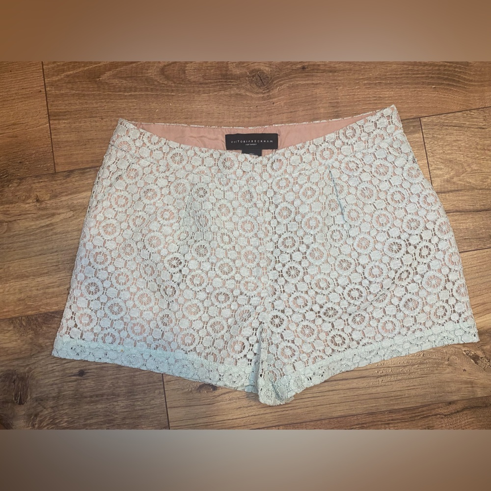 Victoria Beckham Shorts Green Lace Shorts Size 8
